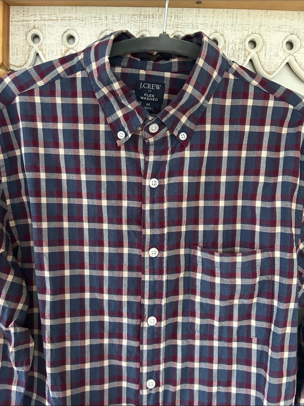 J. Crew Men's Navy and Red Plaid Button-Down Shirt - size medium - office - work